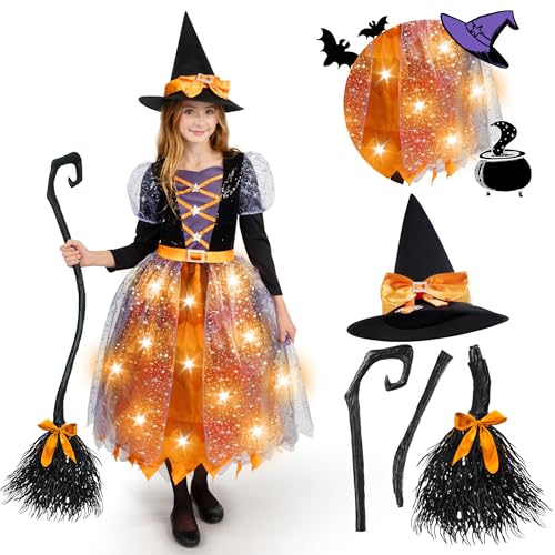 Spooktacular Creations LED Leuchtende Hexe Kostüm für Mädchen, Orange und Lila Hexe Kostüm mit Hut, Süße Hexe Kostüm Fantastische Designs Spooktacular Creations LED Leuchtende Hexe Kostüm für Mädchen, Orange und Lila Hexe Kostüm mit Hut, Süße Hexe Kostüm Fantastische Designs von Spooktacular Creations