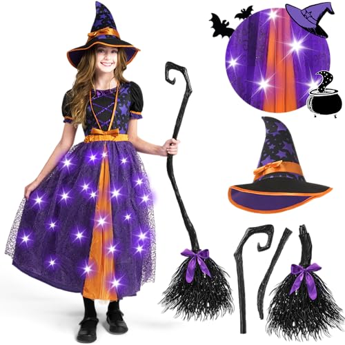 Spooktacular Creations Light Up lila Hexe Kostüm für Kleinkind Mädchen, Märchenhexe Halloween Kostüm Dress Up(Large) von Spooktacular Creations