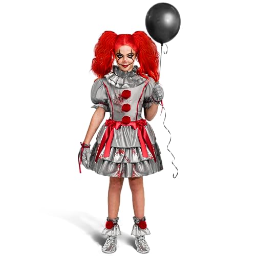 Spooktacular Creations Mädchen Clown Kostüm, Böser Clown Kleid, Gruseliger Narr Kostüm für Mädchen Halloween Dress Up, Rollenspiel, Cosplay Party-L von Spooktacular Creations