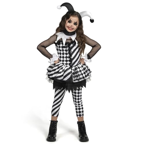 Spooktacular Creations Mädchen-Clown-Kostüm, Halloween-Böses Clown-Kostüm, schwarz-weißes Clown-Kleid für Mädchen, Halloween-Verkleidung (klein (5–7 Jahre)) von Spooktacular Creations