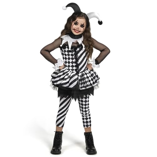 Spooktacular Creations Mädchen Clown Kostüm, böses Clownkostüm, Schwarz-Weiß-Clownkleid für Mädchen Halloween Dress Up, Rollenspiel, Cosplay-Party-M von Spooktacular Creations