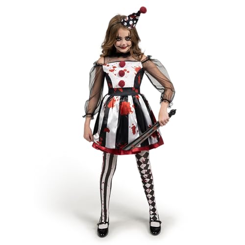 Spooktacular Creations Mädchen Clown Kostüm, schwarz-weißes blutiges Clownskostüm für Mädchen Halloween Verkleidung, Rollenspiel, Cosplay Party-M von Spooktacular Creations