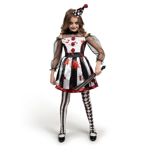 Spooktacular Creations Mädchen Clown Kostüm, schwarz-weißes blutiges Clownskostüm für Mädchen Halloween Verkleidung, Rollenspiel, Cosplay Party-M von Spooktacular Creations