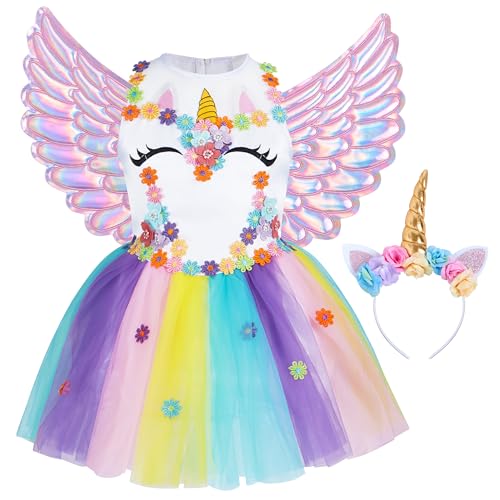 Spooktacular Creations Einhorn Prinzessin Kleid für Mädchen mit Stirnband und Flügeln für Kinder, Einhorn Kostüm Tutu Kleid für Karneval Halloween Cosplay Party, Rosa, S (5-7 Jahre) von Spooktacular Creations