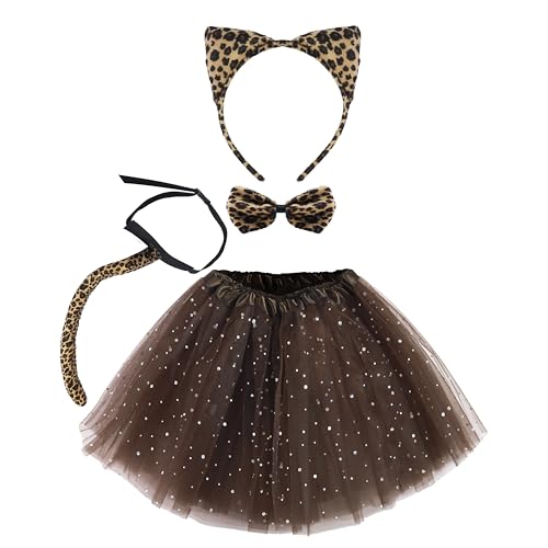 Spooktacular Creations Mädchen Gepard 4 Stück Acc Set für Kinder mit Tutu, Ohren und Schwanz, Katzen-Cosplay Zubehör für Mädchen, Halloween-Kostümparty, Schul Rollenspiel Spooktacular Creations Mädchen Gepard 4 Stück Acc Set für Kinder mit Tutu, Ohren und Schwanz, Katzen-Cosplay Zubehör für Mädchen, Halloween-Kostümparty, Schul Rollenspiel von Spooktacular Creations
