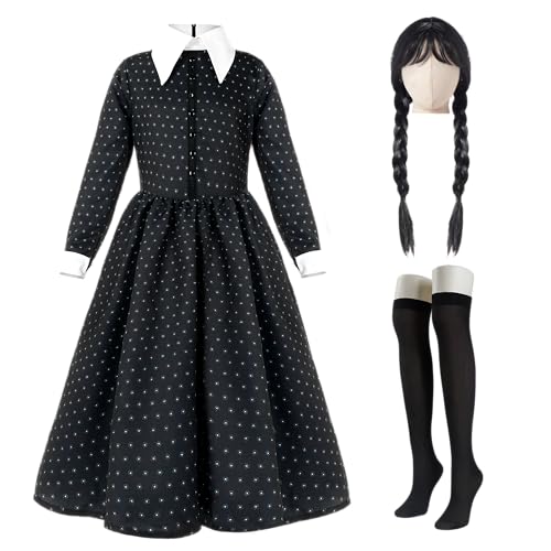 Spooktacular Creations Mädchen Halloween Schwarz Kostüm, Schwarz Floral Print Kleid mit Perücke und Strümpfe für Mädchen Kinder Halloween Dress Up und Rollenspiel Spooktacular Creations Mädchen Halloween Schwarz Kostüm, Schwarz Floral Print Kleid mit Perücke und Strümpfe für Mädchen Kinder Halloween Dress Up und Rollenspiel von Spooktacular Creations