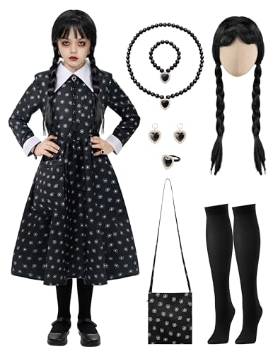 Spooktacular Creations Mädchen Halloween Schwarz Kostüm, Schwarz Floral Print Kleid mit Perücke und Strümpfe für Mädchen Kinder Halloween Dress Up und Rollenspiel Spooktacular Creations Mädchen Halloween Schwarz Kostüm, Schwarz Floral Print Kleid mit Perücke und Strümpfe für Mädchen Kinder Halloween Dress Up und Rollenspiel von Spooktacular Creations