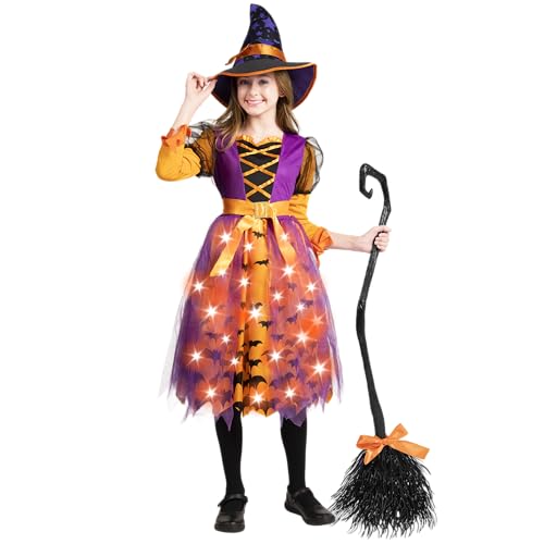 Spooktacular Creations Mädchen Hexe Kostüm, Light Up Starry Witch Kleid mit Hut für Kinder, Kleinkind Halloween Dress Up, Rollenspiel Spooktacular Creations Mädchen Hexe Kostüm, Light Up Starry Witch Kleid mit Hut für Kinder, Kleinkind Halloween Dress Up, Rollenspiel von Spooktacular Creations