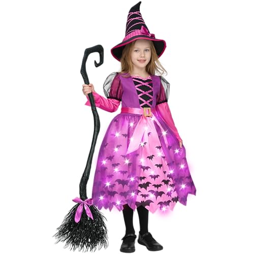 Spooktacular Creations Mädchen Hexe Kostüm, rosa leuchtende Sternchen Hexe Kleid mit Hut und Besen für Kinder, Kleinkind Halloween Dress Up, Rollenspiel Spooktacular Creations Mädchen Hexe Kostüm, rosa leuchtende Sternchen Hexe Kleid mit Hut und Besen für Kinder, Kleinkind Halloween Dress Up, Rollenspiel von Spooktacular Creations