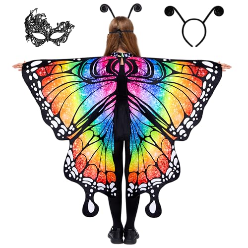 Spooktacular Creations Mädchen-Regenbogen-Sternenschmetterlingskostüm, Flügelset mit Schal, schwarzem Haarband und Augenmaske für Halloween-Kostüm-Cosplay Spooktacular Creations Mädchen-Regenbogen-Sternenschmetterlingskostüm, Flügelset mit Schal, schwarzem Haarband und Augenmaske für Halloween-Kostüm-Cosplay von Spooktacular Creations