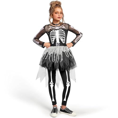 Spooktacular Creations Mädchen Skelettkostüm, Geisteres Skelett-Tutu-Kleid für Mädchen Halloween Kleid, Rollenspiel, Cosplay-Party-L von Spooktacular Creations