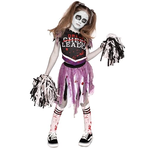 Spooktacular Creations Mädchen gruseliger blutiger Cheerleaderkostüm, schwarzes Zombie-Cheerleader-Kostüm für Halloween Dress-up-Partys-L von Spooktacular Creations