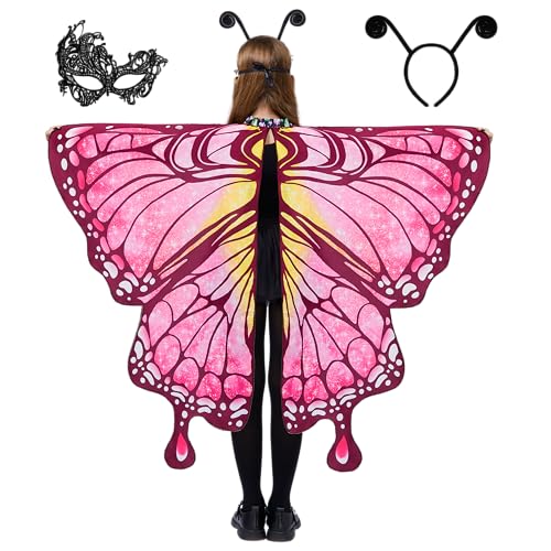 Spooktacular Creations Mädchenkostüm mit rosa Schmetterlingssternen, Flügelset mit Schal, schwarzem Haarband und Augenmaske für Halloween-Kostüm und Cosplay Spooktacular Creations Mädchenkostüm mit rosa Schmetterlingssternen, Flügelset mit Schal, schwarzem Haarband und Augenmaske für Halloween-Kostüm und Cosplay von Spooktacular Creations