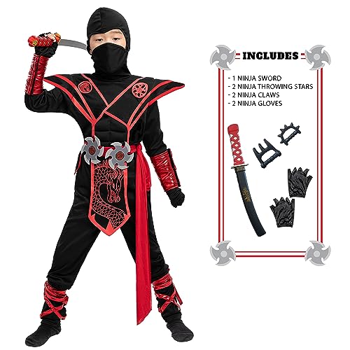 Spooktacular Creations Ninja Drache Rotes Kostüm Outfit Set für Kinder Halloween Dress Up Party (X-Large) von Spooktacular Creations
