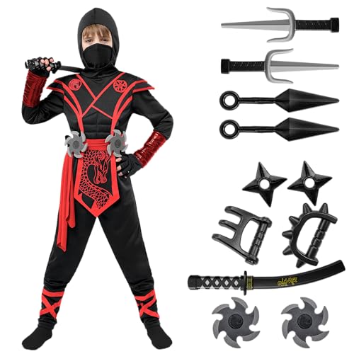 Spooktacular Creations Ninja Dragon Red Kostüm Outfit Set für Kinder Halloween Dress Up Party (Small (5-7yr)) von Spooktacular Creations