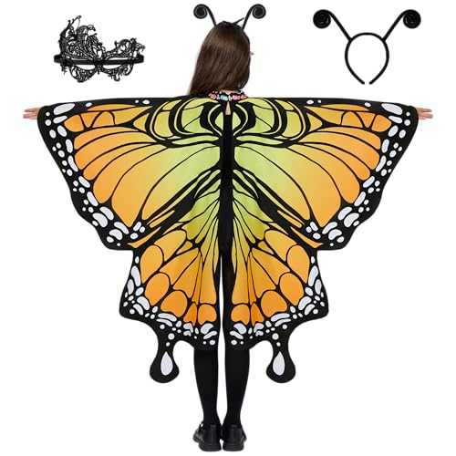 Spooktacular Creations Orangefarbener Schmetterlingsflügel-Umhangschal, Feenflügel für Kinder mit Spitzenmaske und Antennenstirnband aus schwarzem Samt, Schmetterlingskostüm für Halloween für Mädchen Spooktacular Creations Orangefarbener Schmetterlingsflügel-Umhangschal, Feenflügel für Kinder mit Spitzenmaske und Antennenstirnband aus schwarzem Samt, Schmetterlingskostüm für Halloween für Mädchen von Spooktacular Creations