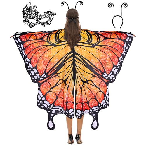 Spooktacular Creations Orangefarbenes Sternenschmetterlingskostüm für Damen, Schmetterlingsflügel-Set mit Schal, schwarzem Haarband und Augenmaske für Halloween-Kostümpartys Spooktacular Creations Orangefarbenes Sternenschmetterlingskostüm für Damen, Schmetterlingsflügel-Set mit Schal, schwarzem Haarband und Augenmaske für Halloween-Kostümpartys von Spooktacular Creations