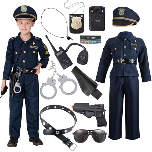 JOYIN Deluxe Polizistenkostüm und Rollenspielset für Kinder, Polizeikostüm inklusive Hemd, Hose, Hut, Gürtel, Handschellen und Holster -Polizeianzug Halloween, Cosplay-Groß (10–12 Jahre) von JOYIN
