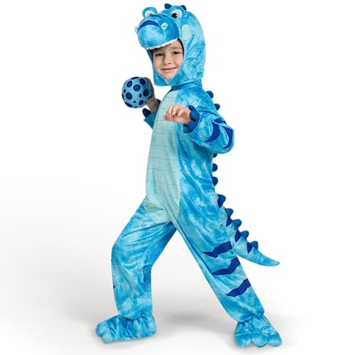 Spooktacular Creations Realistisches blaues T-Rex-Kostüm, Dinosaurierkostüm mit Spielzeugei für Kinder, Kleinkind Halloween Dress Up Party (klein (5-7 Jahre)) von Spooktacular Creations