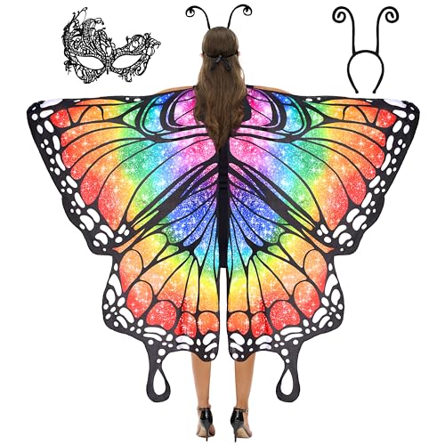 Spooktacular Creations Regenbogen-Sternenfalter-Kostüm für Damen, Schmetterlingsflügel-Set mit Schal, schwarzem Haarband und Augenmaske für Halloween-Kostümpartys Spooktacular Creations Regenbogen-Sternenfalter-Kostüm für Damen, Schmetterlingsflügel-Set mit Schal, schwarzem Haarband und Augenmaske für Halloween-Kostümpartys von Spooktacular Creations