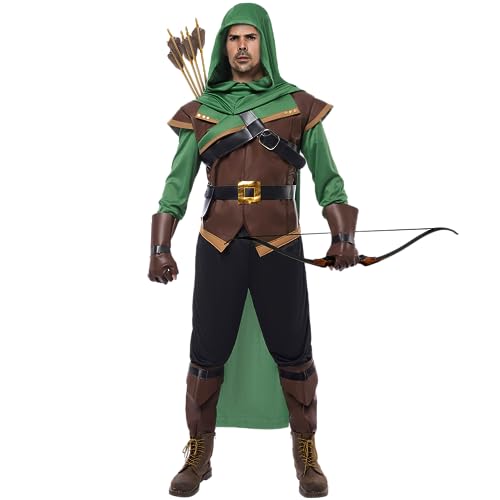 Spooktacular Creations Robin Hood Kostüm, Deluxe Herren Kostüm Set aus Leder für Halloween Dress Up Party (Small, Green) von Spooktacular Creations