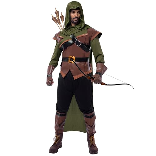 Spooktacular Creations Robin Hood Kostüm, Deluxe Herren Kostüm Set aus Leder für Halloween Dress Up Party (Small, Green) von Spooktacular Creations