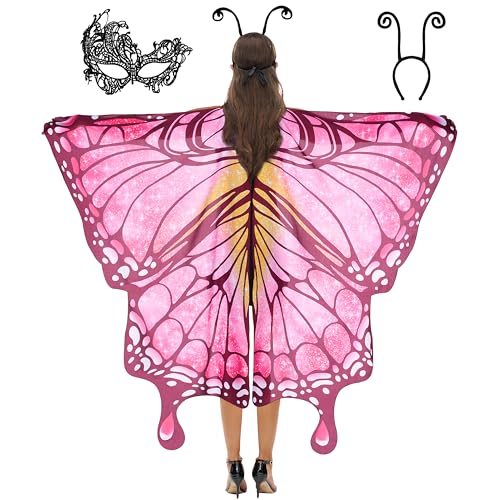 Spooktacular Creations Rosa Sternenschmetterlingskostüm für Damen, Schmetterlingsflügel-Set mit Schal, schwarzem Haarband und Augenmaske für Halloween-Kostümpartys Spooktacular Creations Rosa Sternenschmetterlingskostüm für Damen, Schmetterlingsflügel-Set mit Schal, schwarzem Haarband und Augenmaske für Halloween-Kostümpartys von Spooktacular Creations