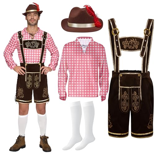 Spooktacular Creations Rot kariertes deutsches bayerisches Oktoberfest-Kostümset für Herren für Halloween-Verkleidungspartys und Bierfest L von Spooktacular Creations