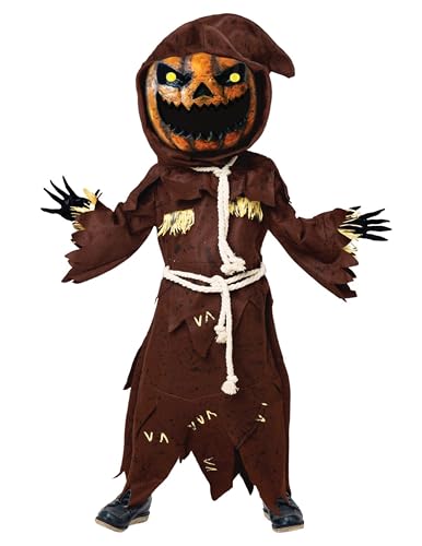 Spooktacular Creations Scary Scarecrow Pumpkin Wackelkopf Kostüm mit Kürbis Halloween Maske für Kinder Rollenspiele (XXL (14-16yr)) von Spooktacular Creations