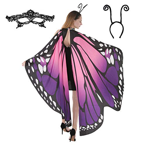 Spooktacular Creations Schmetterlingsflügel mit Spitze, Maske und schwarzem Haarreifen mit Fühlern, für Erwachsene, Frauen, Halloween-Kostüm (Violett) von Spooktacular Creations