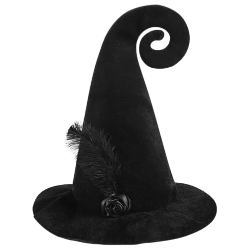 Spooktacular Creations Schwarzer lockiger Hexenhut mit Feder, Hexen-Zauberer-Hut für Frauen, Halloween-Kostüm-Zubehör, Schul-Rollenspiele, Themenpartys Spooktacular Creations Schwarzer lockiger Hexenhut mit Feder, Hexen-Zauberer-Hut für Frauen, Halloween-Kostüm-Zubehör, Schul-Rollenspiele, Themenpartys von Spooktacular Creations