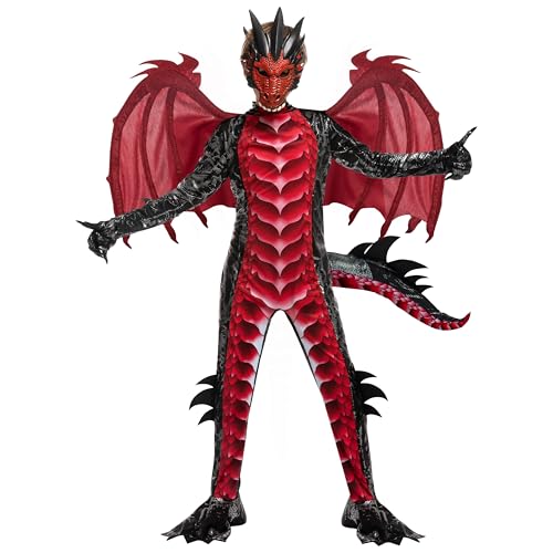 Spooktacular Creations Kind Jungen Drachenkostüm（Schwarz und Rot）, Drachenflügel und Maske, Halloweenanzug Drachenanzug für Jungen für Halloween-Partys, Cosplay-M von Spooktacular Creations