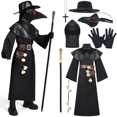 Spooktacular Creations Schwarzes Pestdoktor-Kostümset, 10-in-1-Halloweenkostüm mit Schnabelmaske und Pestdoktor-Outfit für Kinder (XL) von Spooktacular Creations