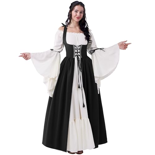 Spooktacular Creations Schwarzes Renaissance-Kostüm für Damen, mittelalterliches Chemise, Ren-Faire-Kleid, irisches Überkleid, Renaissance-Korsett mit Trompetenärmeln für Cosplay, Hochzeit-L Spooktacular Creations Schwarzes Renaissance-Kostüm für Damen, mittelalterliches Chemise, Ren-Faire-Kleid, irisches Überkleid, Renaissance-Korsett mit Trompetenärmeln für Cosplay, Hochzeit-L von Spooktacular Creations