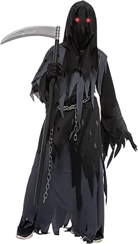 Spooktacular Creations - Sensenmann Kostüm Kinder, enthält Sensenmann Robe, Maske, Handschuhe und Metallkette, halloween kostüm sensenmann, Reaper kostüm, Karneval, Mottoparty, L (10-12 Jahre). von Spooktacular Creations