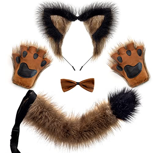 Spooktacular Creations Set mit braunen Wolfsohren, Fliege und Handschuhen, pelziges Fuchs-Accessoire-Set mit Schwanz für Halloween-Party-Kostümzubehör Spooktacular Creations Set mit braunen Wolfsohren, Fliege und Handschuhen, pelziges Fuchs-Accessoire-Set mit Schwanz für Halloween-Party-Kostümzubehör von Spooktacular Creations