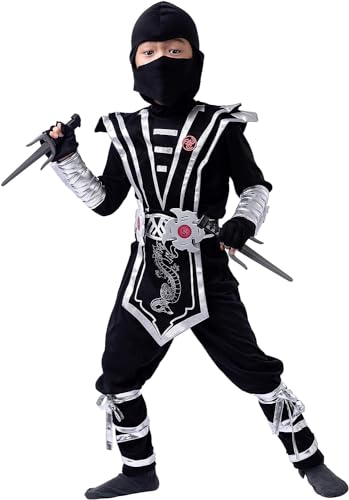 Spooktacular Creations Silbernes Ninja-Deluxe-Kostümset mit Ninja-Schaumstoff-Zubehör, Spielzeug für Kinder, Kung-Fu-Outfit, Halloween-Ideen von Spooktacular Creations