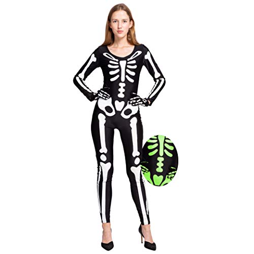 Spooktacular Creations Skeleton Bodysuit Halloween with Glow Patterns and Skeleton Gloves for Women (Medium (8-10 yrs)) von Spooktacular Creations