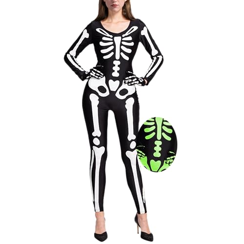 Spooktacular Creations Skelett Kostüm mit Glühmustern und Skeletthandschuhe für Damen Halloween Dress Up Party (X-Large) von Spooktacular Creations