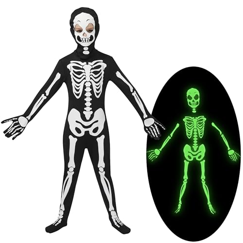 Spooktacular Creations Skelettkostüm für Kinder, Glow in the Dark Skelettbodysuit mit Maske für Jungen, Girls Halloween Dress Up, Rollenspiel, Cosplay-Party Spooktacular Creations Skelettkostüm für Kinder, Glow in the Dark Skelettbodysuit mit Maske für Jungen, Girls Halloween Dress Up, Rollenspiel, Cosplay-Party von Spooktacular Creations