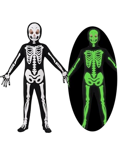 Spooktacular Creations Skelettkostüm für Kinder, Glow in the Dark Skelettbodysuit mit Maske für Jungen, Girls Halloween Dress Up, Rollenspiel, Cosplay-Party von Spooktacular Creations