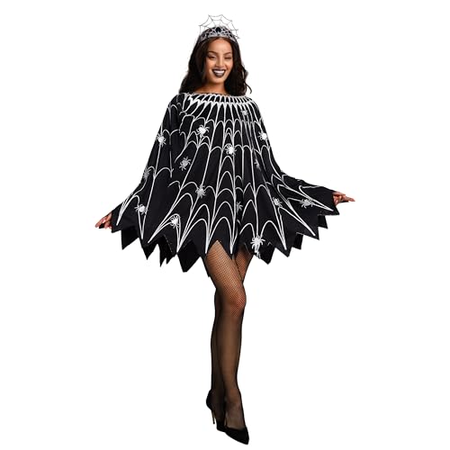 Spooktacular Creations Spinnennetz Kleid Poncho Kostüm mit Glow-Effekt und Krone für Damen Halloween Dress Up Party (Standard) von Spooktacular Creations