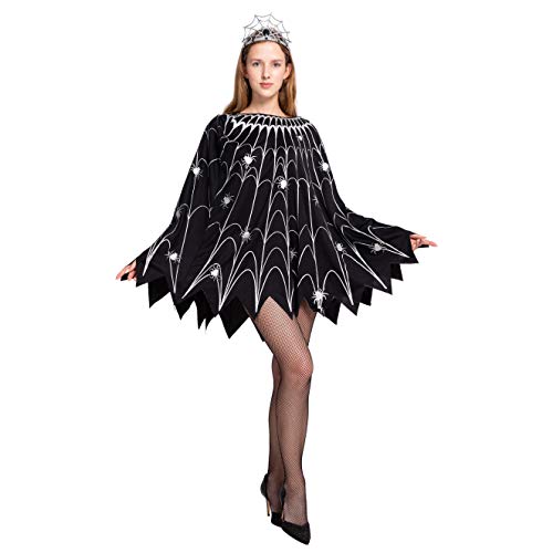 Spooktacular Creations Spinnennetz Kleid Poncho Kostüm mit Glow-Effekt und Krone für Damen Halloween Dress Up Party (Standard) von Spooktacular Creations