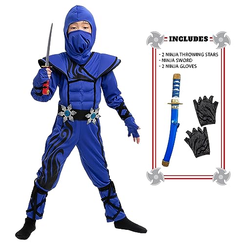 Spooktacular Creations Striking Blue Ninja Costume for Child Stealth Costume Halloween Kids Kung Fu Outfit (Large (10-12 yrs)) von Spooktacular Creations