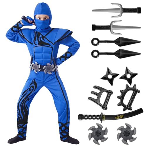 Spooktacular Creations Striking Blue Ninja Costume for Child Stealth Costume Halloween Kids Kung Fu Outfit (Medium (8-10 yrs)) von Spooktacular Creations