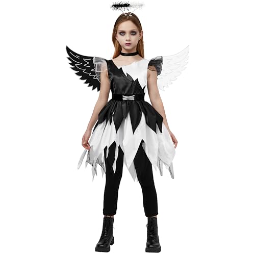 Spooktacular Creations Twisted Angel Costume, Girls Black Angel Costume, Half Angel Half Devil Costume for Kids Halloween Party Role Play-L von Spooktacular Creations
