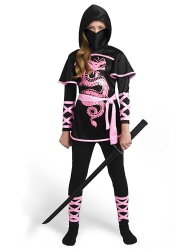Spooktacular Creations Ultimatives Ninja-Drachen-Kostümset für Kinder in Schwarz und Pink, Ninja-Outfit für Mädchen für Halloween-Ankleidepartys, M Spooktacular Creations Ultimatives Ninja-Drachen-Kostümset für Kinder in Schwarz und Pink, Ninja-Outfit für Mädchen für Halloween-Ankleidepartys, M von Spooktacular Creations