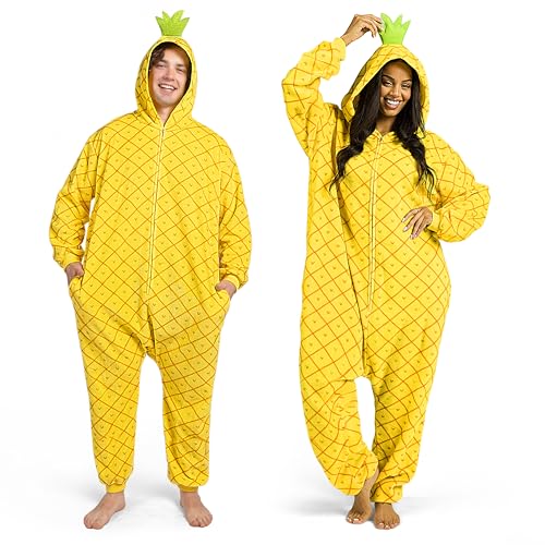 Spooktacular Creations Unisex-Ananas-Pyjama-Overall für Erwachsene, Plüsch, Gelb, mit Kapuze, Verkleidung, Mottoparty, Halloween-Kostüm-XL Spooktacular Creations Unisex-Ananas-Pyjama-Overall für Erwachsene, Plüsch, Gelb, mit Kapuze, Verkleidung, Mottoparty, Halloween-Kostüm-XL von Spooktacular Creations