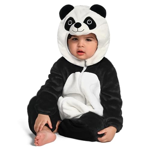 Spooktacular Creations Unisex-Baby-Panda-Einteiler, Tierkostüm, einteiliger Pyjama, Strampler mit Reißverschluss, Kapuzenoverall, Halloween-Cosplay-Kostüm von Spooktacular Creations