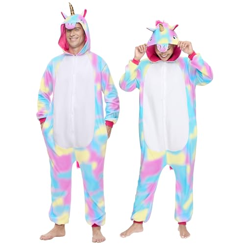 Spooktacular Creations Unisex-Erwachsene Pyjama-Plüsch-Overall, einteilig, blau, buntes Einhorn-Tierkostüm, M Spooktacular Creations Unisex-Erwachsene Pyjama-Plüsch-Overall, einteilig, blau, buntes Einhorn-Tierkostüm, M von Spooktacular Creations